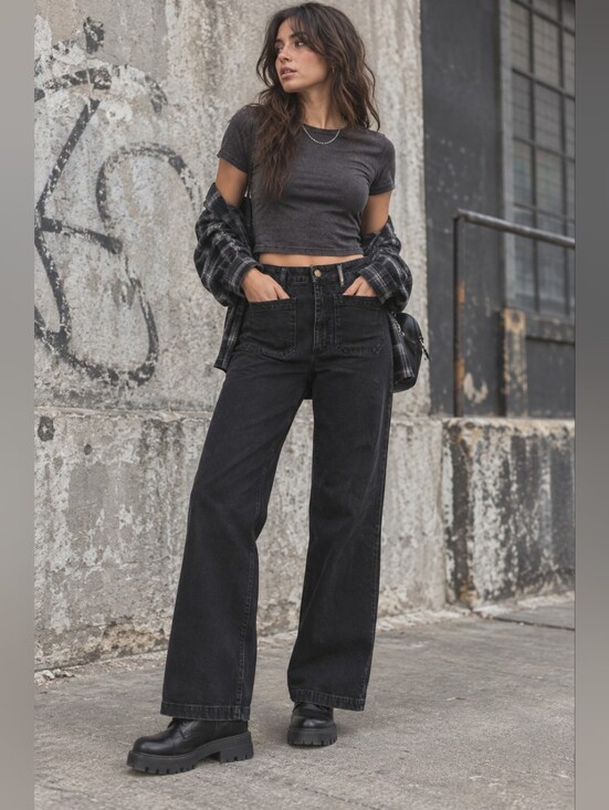 ROLLA'S Denim - Rolla’s Sailor Wide Leg Jeans 30 Black High Rise 70s Indie Grunge Streetwear
